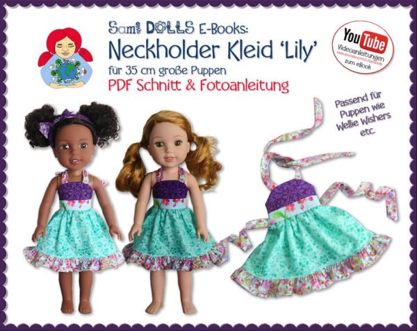 Neckholder Kleid 'LILY' für 35 cm Puppen (Schnitt des Monats April 2017)