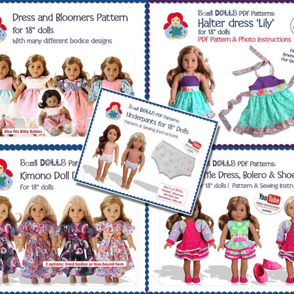 American Girl Clothes Pattern Bundle 18" dolls (dresses, bloomers, underpants)
