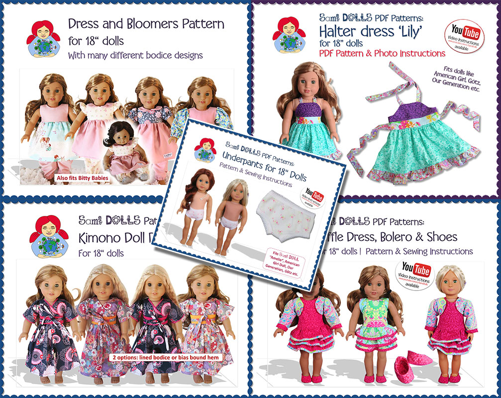 American Girl Clothes Pattern Bundle 18 dolls (dresses, bloomers,  underpants)