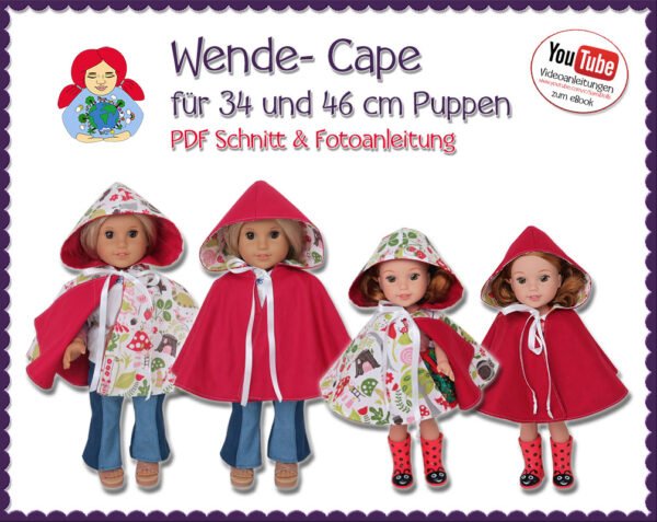 Wende- Cape für 34 und 46 cm große Puppen
