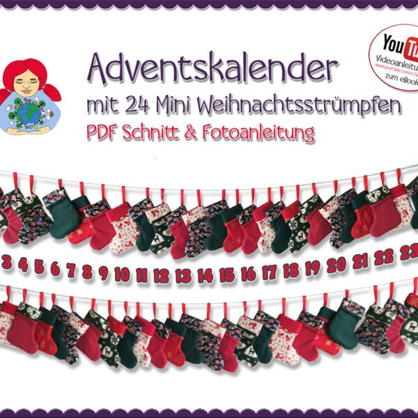 Adventskalender 'Mini Weihnachtsstrümpfe' Schnitt und Anleitung PDF eBook