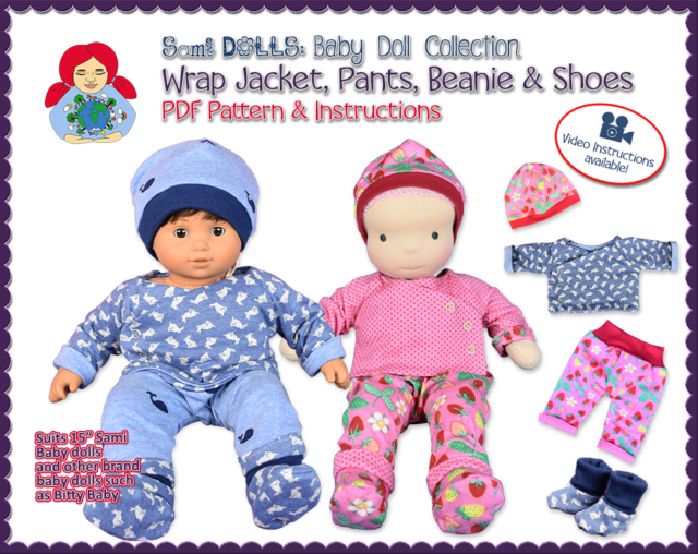 Wrap jacket, pants, beanie and shoes for 15" (baby) dolls | Sami Baby Doll Collection #5 - PDF download