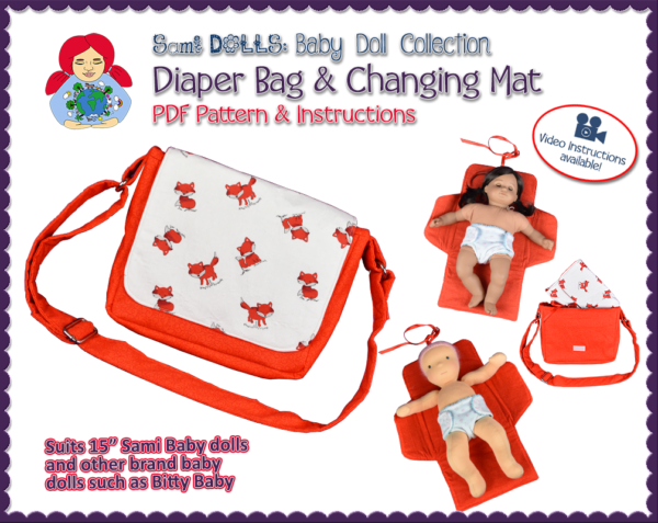 Diaper bag/Kindy bag and changing mat for 15" dolls | Sami Baby Doll Collection #9 - PDF download