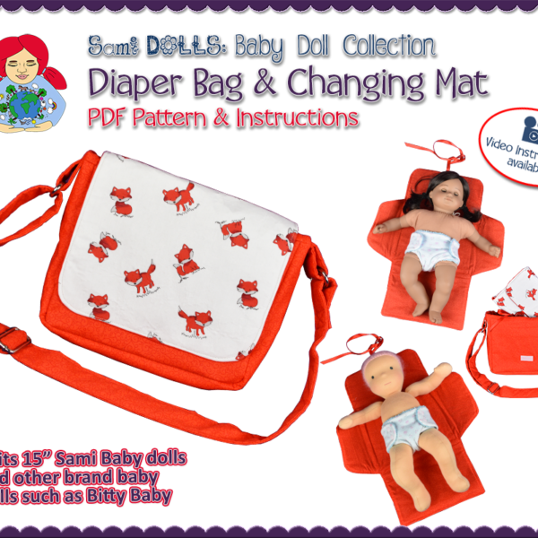 Diaper bag/Kindy bag and changing mat for 15" dolls | Sami Baby Doll Collection #9 - PDF download