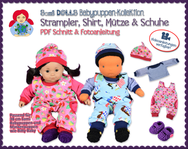 Strampler, Raglan-Shirt, Mütze und 2 Paar Häkelschuhe für 38 cm Puppen - PDF Schnittmuster | Sami Babypuppen-Kollektion #6 | Sami Dolls eBooks
